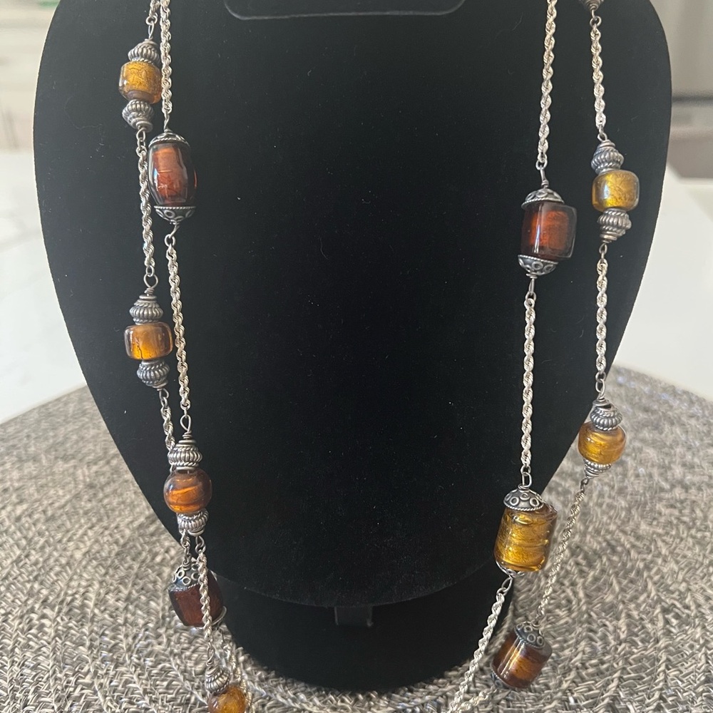Vintage Silver and Brown Beaded Necklace